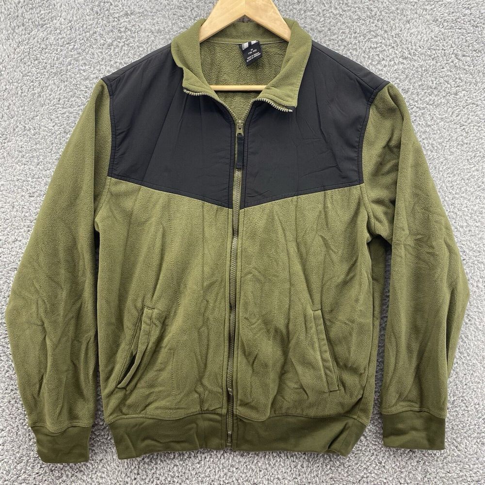 Russell Jacket Mens Medium Green Two Tone‎ Full Zip Soft Fleece Long Sleeve Coat